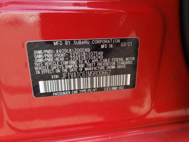Photo 10 from auction – 2021 SUBARU WRX PREMIU with VIN JF1VA1C61M9800662