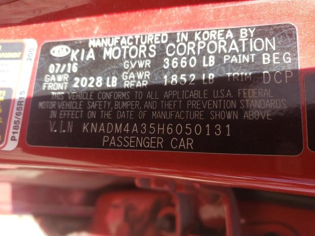 Photo 10 from auction – 2017 KIA RIO LX with VIN KNADM4A35H6050131