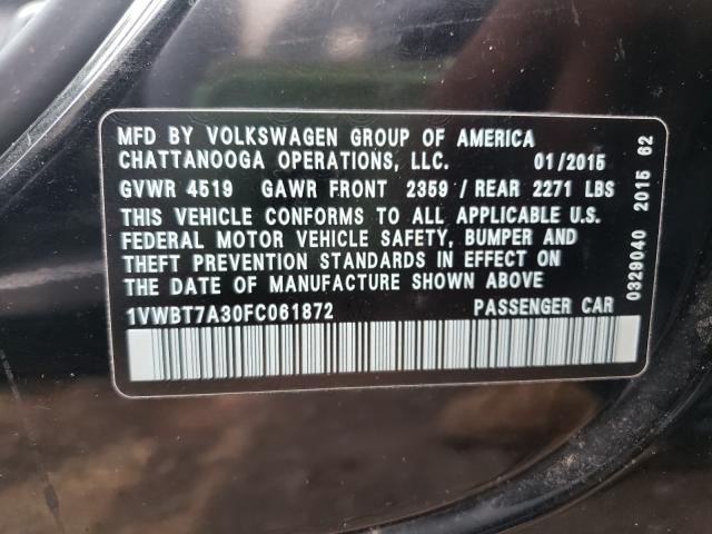 Photo 10 from auction – 2015 VOLKSWAGEN PASSAT SE with VIN 1VWBT7A30FC061872