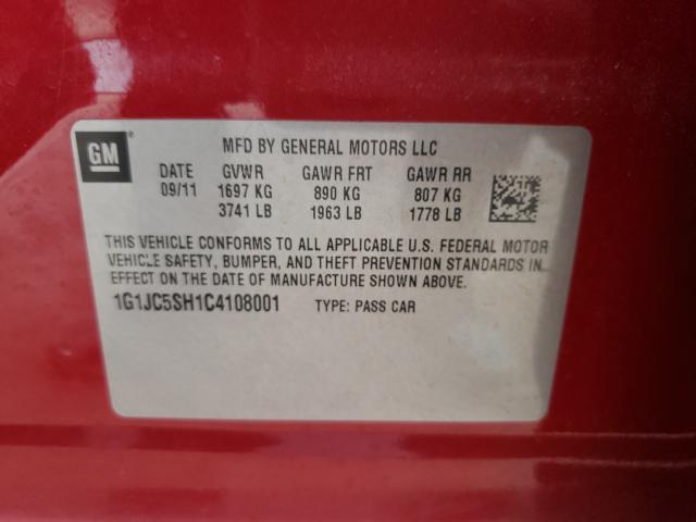 Photo 10 from auction – 2012 CHEVROLET SONIC LT with VIN 1G1JC5SH1C4108001