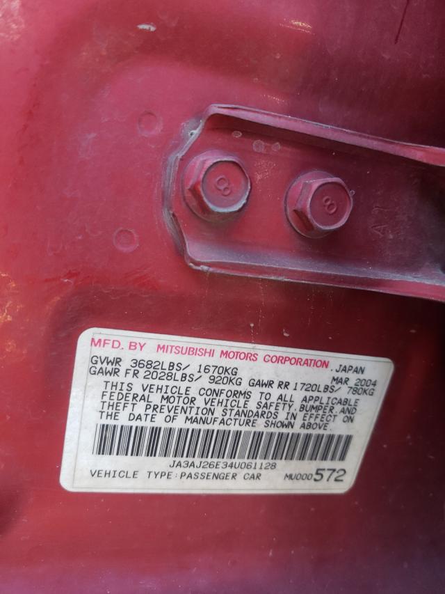 Photo 10 from auction – 2004 MITSUBISHI LANCER with VIN JA3AJ26E34U061128