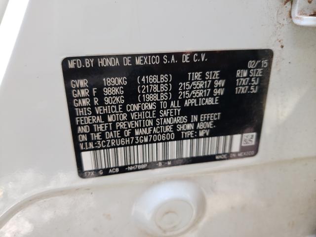 Photo 10 from auction – 2016 HONDA HR-V EXL with VIN 3CZRU6H73GM700600