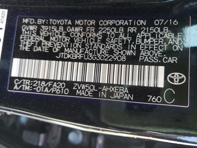 Photo 10 from auction – 2016 TOYOTA PRIUS with VIN JTDKBRFU3G3022908