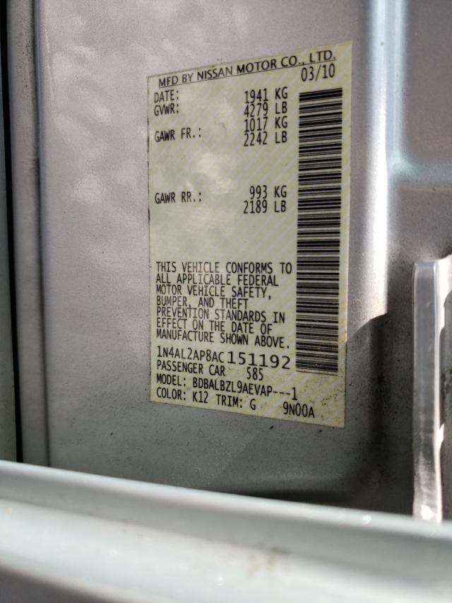 Photo 10 from auction – 2010 NISSAN ALTIMA BAS with VIN 1N4AL2AP8AC151192