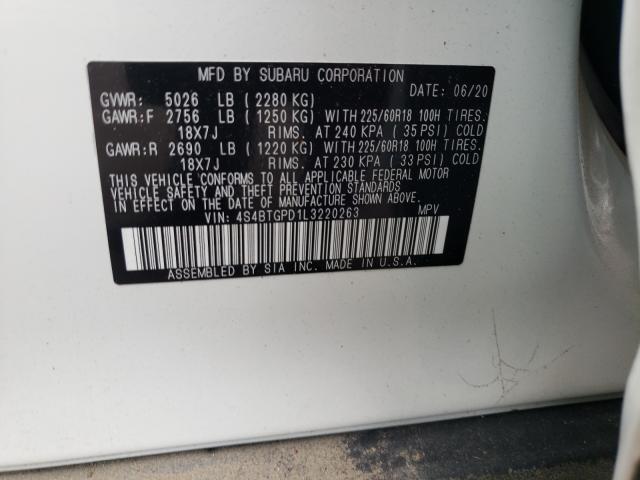Photo 10 from auction – 2020 SUBARU OUTBACK TO with VIN 4S4BTGPD1L3220263