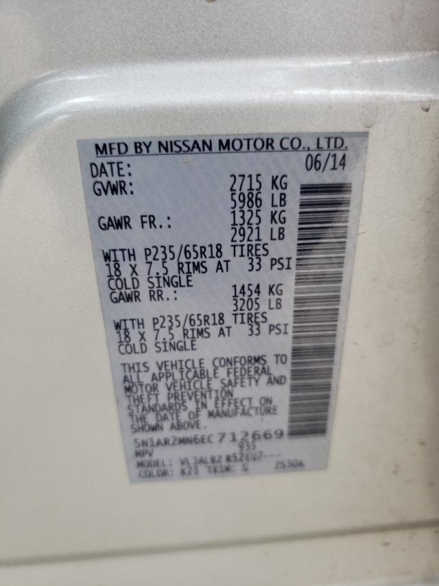 Photo 10 from auction – 2014 NISSAN PATHFINDER with VIN 5N1AR2MN6EC712669
