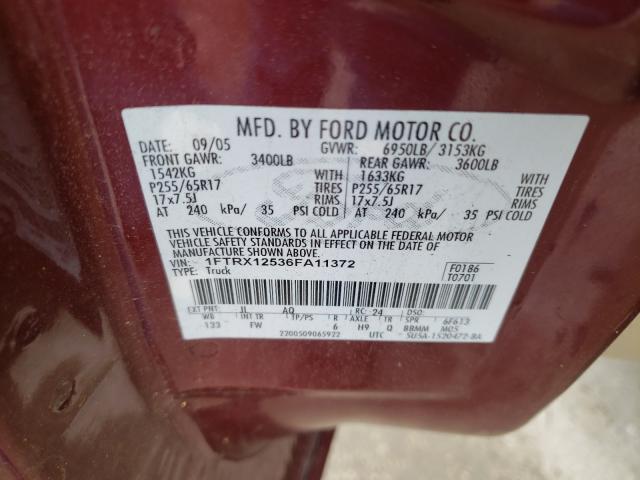Photo 10 from auction – 2006 FORD F150 with VIN 1FTRX12536FA11372