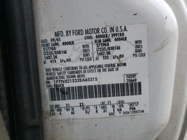 Photo 10 from auction – 2002 FORD F250 SUPER with VIN 1FTNX21S32EA65315