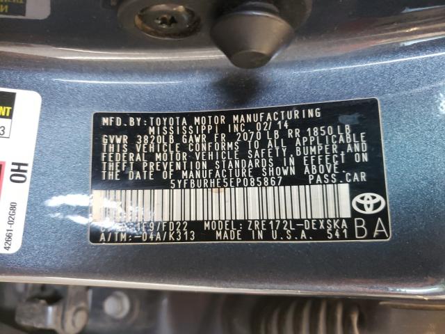 Photo 10 from auction – 2014 TOYOTA COROLLA L with VIN 5YFBURHE5EP085867