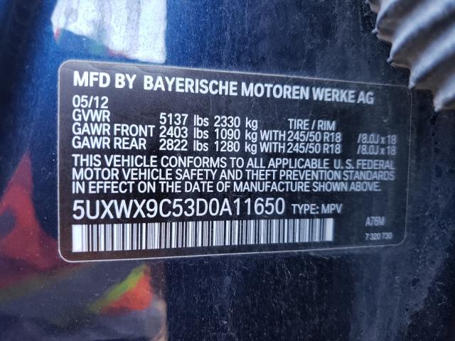 Photo 10 from auction – 2013 BMW X3 XDRIVE2 with VIN 5UXWX9C53D0A11650
