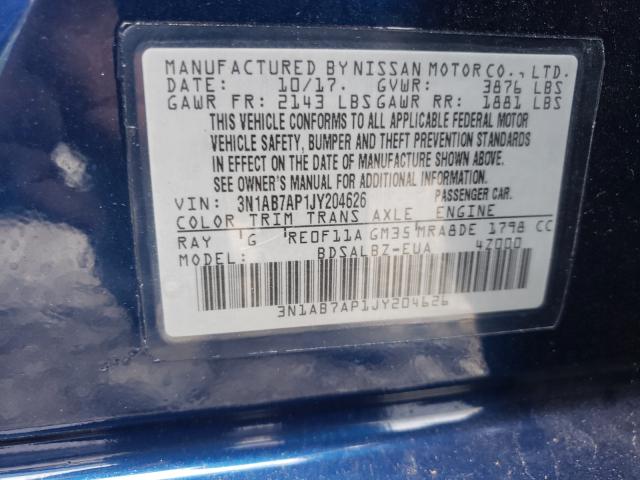 Photo 10 from auction – 2018 NISSAN SENTRA S with VIN 3N1AB7AP1JY204626