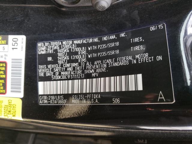 Photo 10 from auction – 2015 TOYOTA SIENNA XLE with VIN 5TDDK3DC1FS111213