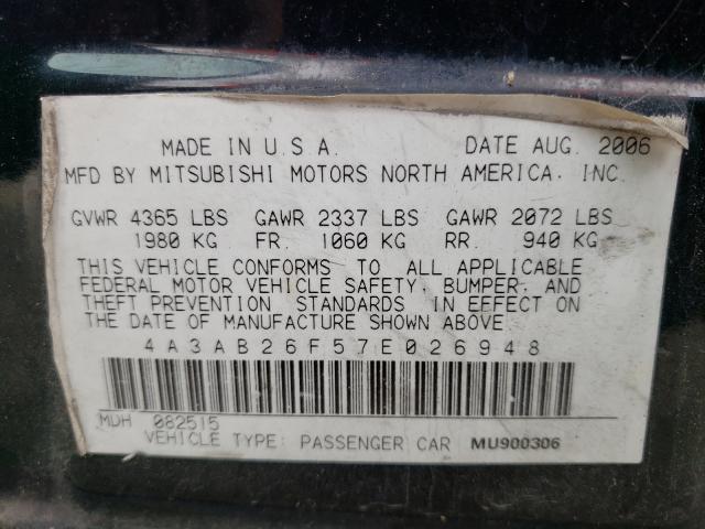 Photo 10 from auction – 2007 MITSUBISHI GALANT DE with VIN 4A3AB26F57E026948