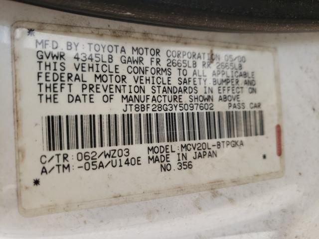 Photo 10 from auction – 2000 LEXUS ES 300 with VIN JT8BF28G3Y5097602
