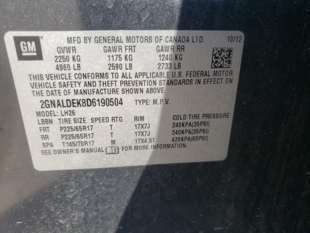 Photo 10 from auction – 2013 CHEVROLET EQUINOX LT with VIN 2GNALDEK8D6190504