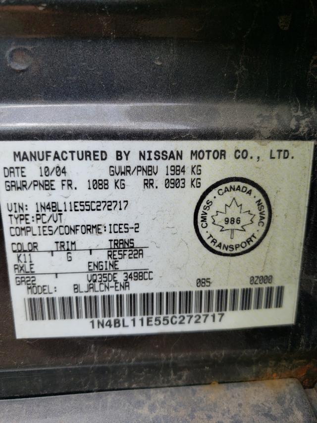 Photo 10 from auction – 2005 NISSAN ALTIMA SE with VIN 1N4BL11E55C272717