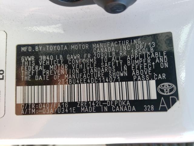 Photo 10 from auction – 2013 TOYOTA COROLLA BA with VIN 2T1BU4EE4DC114071