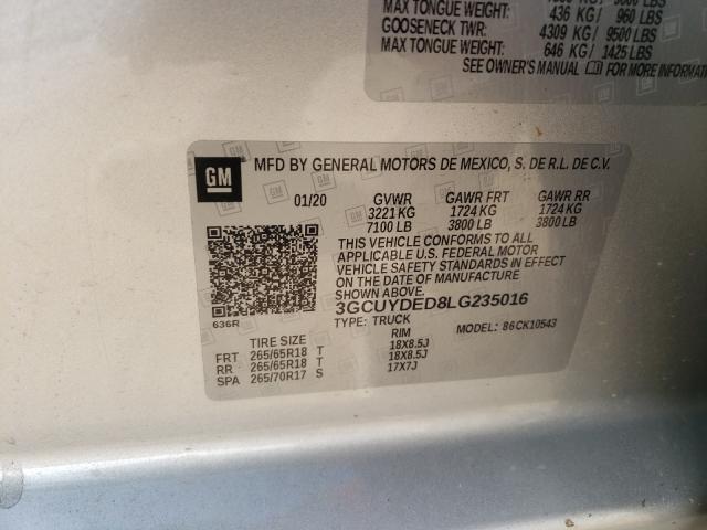 Photo 10 from auction – 2020 CHEVROLET SILVERADO with VIN 3GCUYDED8LG235016