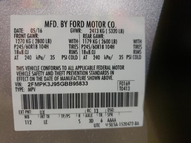 Photo 10 from auction – 2016 FORD EDGE SEL with VIN 2FMPK3J95GBB95833