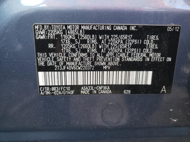 Photo 10 from auction – 2012 TOYOTA RAV4 with VIN 2T3JF4DV6CW220372