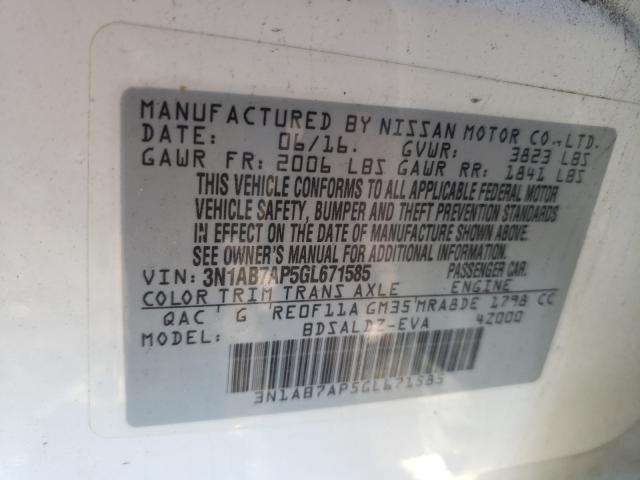 Photo 10 from auction – 2016 NISSAN SENTRA S with VIN 3N1AB7AP5GL671585