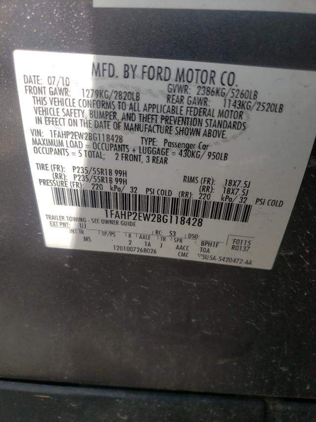Photo 10 from auction – 2011 FORD TAURUS SEL with VIN 1FAHP2EW2BG118428