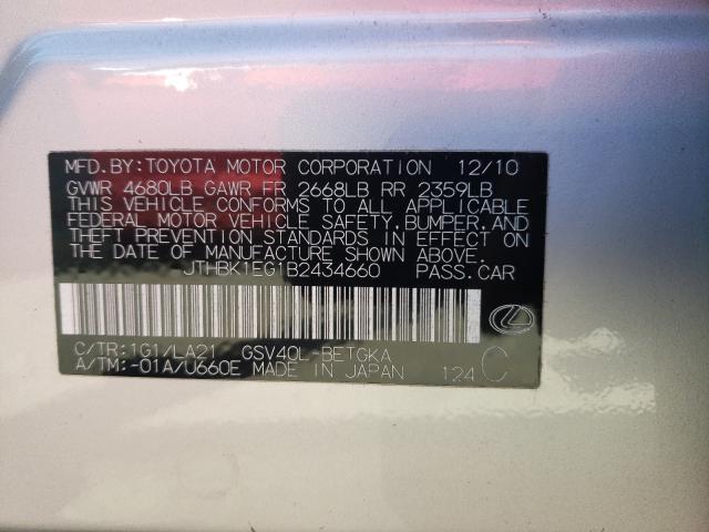 Photo 10 from auction – 2011 LEXUS ES 350 with VIN JTHBK1EG1B2434660