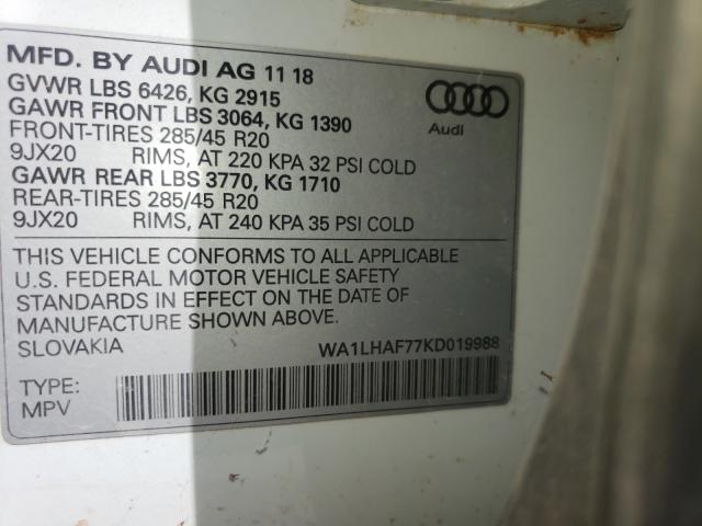 Photo 10 from auction – 2019 AUDI Q7 PREMIUM with VIN WA1LHAF77KD019988