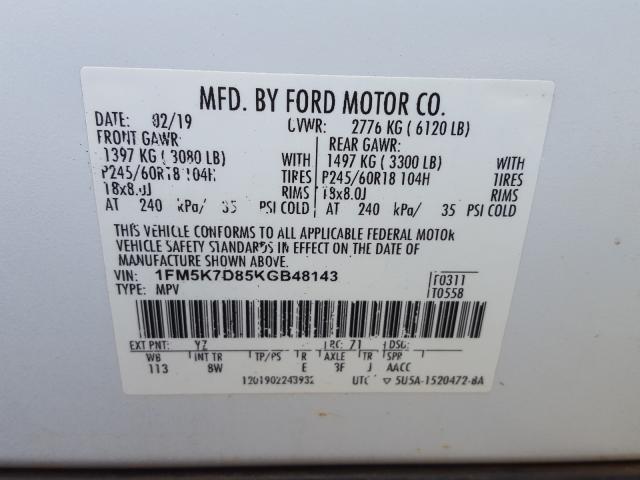 Photo 10 from auction – 2019 FORD EXPLORER X with VIN 1FM5K7D85KGB48143