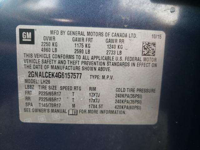 Photo 10 from auction – 2016 CHEVROLET EQUINOX LT with VIN 2GNALCEK4G6157577
