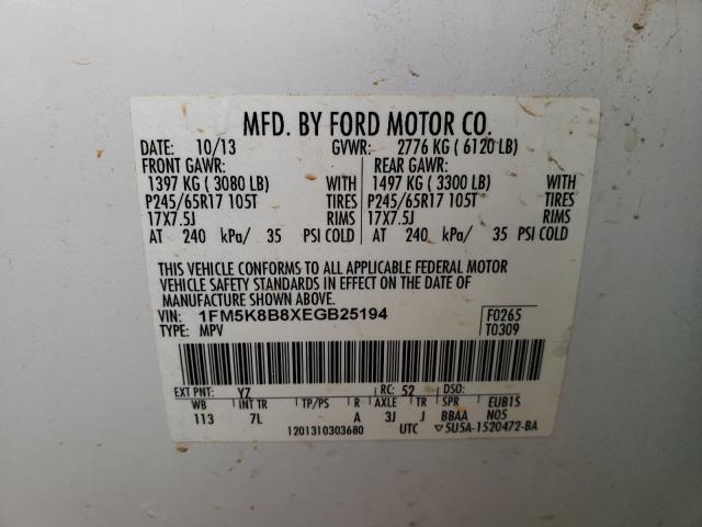 Photo 10 from auction – 2014 FORD EXPLORER with VIN 1FM5K8B8XEGB25194