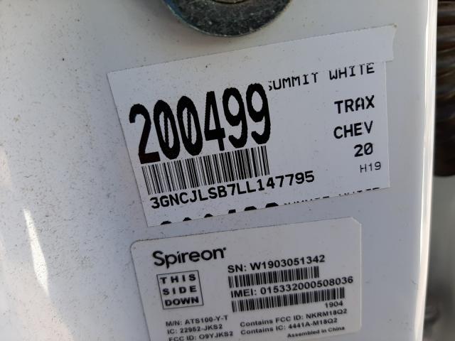 Photo 10 from auction – 2020 CHEVROLET TRAX 1LT with VIN 3GNCJLSB7LL147795
