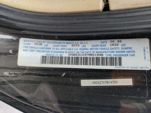 Photo 10 from auction – 2000 VOLKSWAGEN CABRIO GLS with VIN 3VWDC21V3YM801946