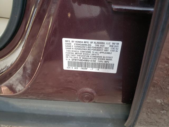 Photo 10 from auction – 2009 HONDA PILOT EXL with VIN 5FNYF48549B014782