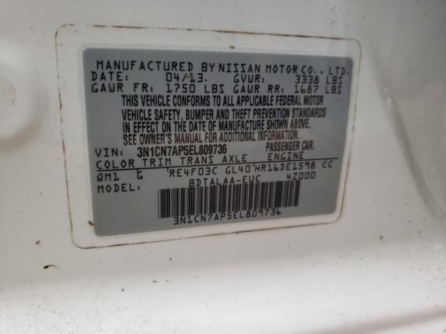 Photo 10 from auction – 2014 NISSAN VERSA S with VIN 3N1CN7AP5EL809736