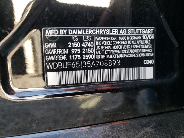 Photo 10 from auction – 2005 MERCEDES-BENZ E 320 with VIN WDBUF65J35A708893