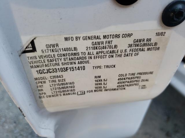 Photo 10 from auction – 2003 CHEVROLET SILVERADO with VIN 1GCJC33103F151410
