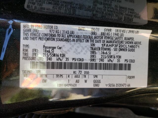 Photo 10 from auction – 2012 FORD FOCUS SE with VIN 1FAHP3F23CL146071