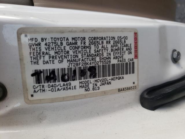 Photo 10 from auction – 2000 TOYOTA CAMRY LE with VIN JT2BF28K4Y0275528