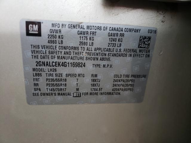 Photo 10 from auction – 2016 CHEVROLET EQUINOX LT with VIN 2GNALCEK4G1169824