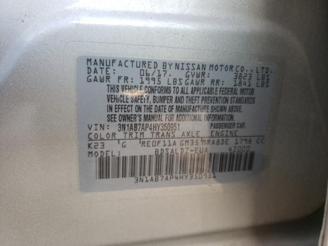 Photo 10 from auction – 2017 NISSAN SENTRA S with VIN 3N1AB7AP4HY350951