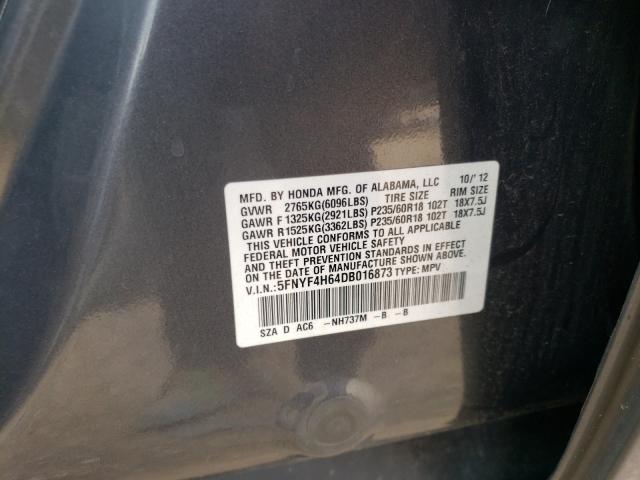 Photo 10 from auction – 2013 HONDA PILOT EXL with VIN 5FNYF4H64DB016873