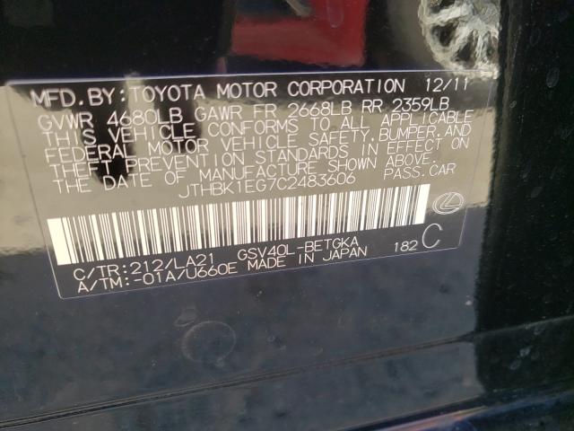 Photo 10 from auction – 2012 LEXUS ES 350 with VIN JTHBK1EG7C2483606