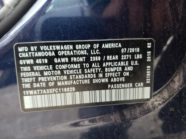 Photo 10 from auction – 2015 VOLKSWAGEN PASSAT S with VIN 1VWAT7A3XFC116629