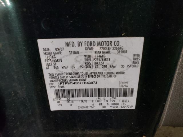 Photo 10 from auction – 2007 FORD F150 SUPER with VIN 1FTPW14587FB43973