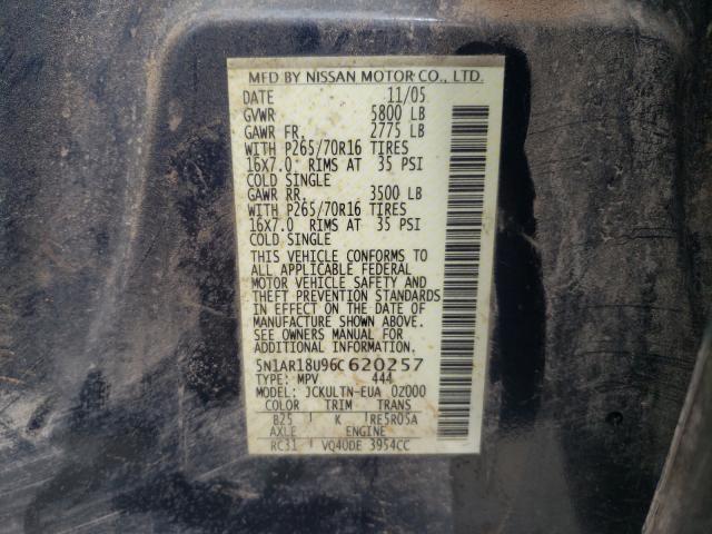 Photo 10 from auction – 2006 NISSAN PATHFINDER with VIN 5N1AR18U96C620257