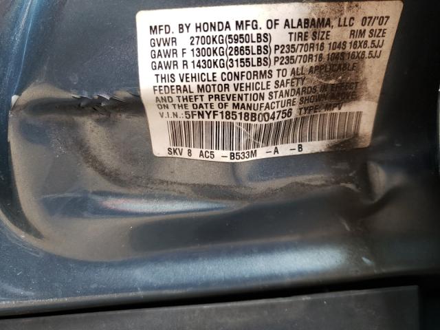 Photo 10 from auction – 2008 HONDA PILOT EXL with VIN 5FNYF18518B004756