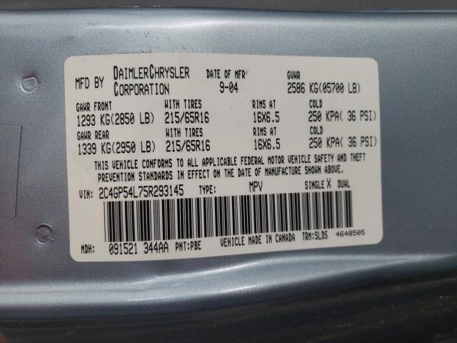 Photo 10 from auction – 2005 CHRYSLER TOWN & COU with VIN 2C4GP54L75R293145