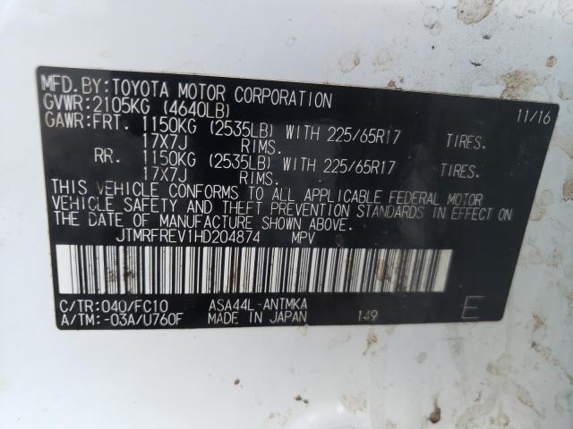 Photo 10 from auction – 2017 TOYOTA RAV4 XLE with VIN JTMRFREV1HD204874