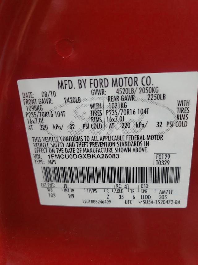Photo 10 from auction – 2011 FORD ESCAPE XLT with VIN 1FMCU0DGXBKA26083